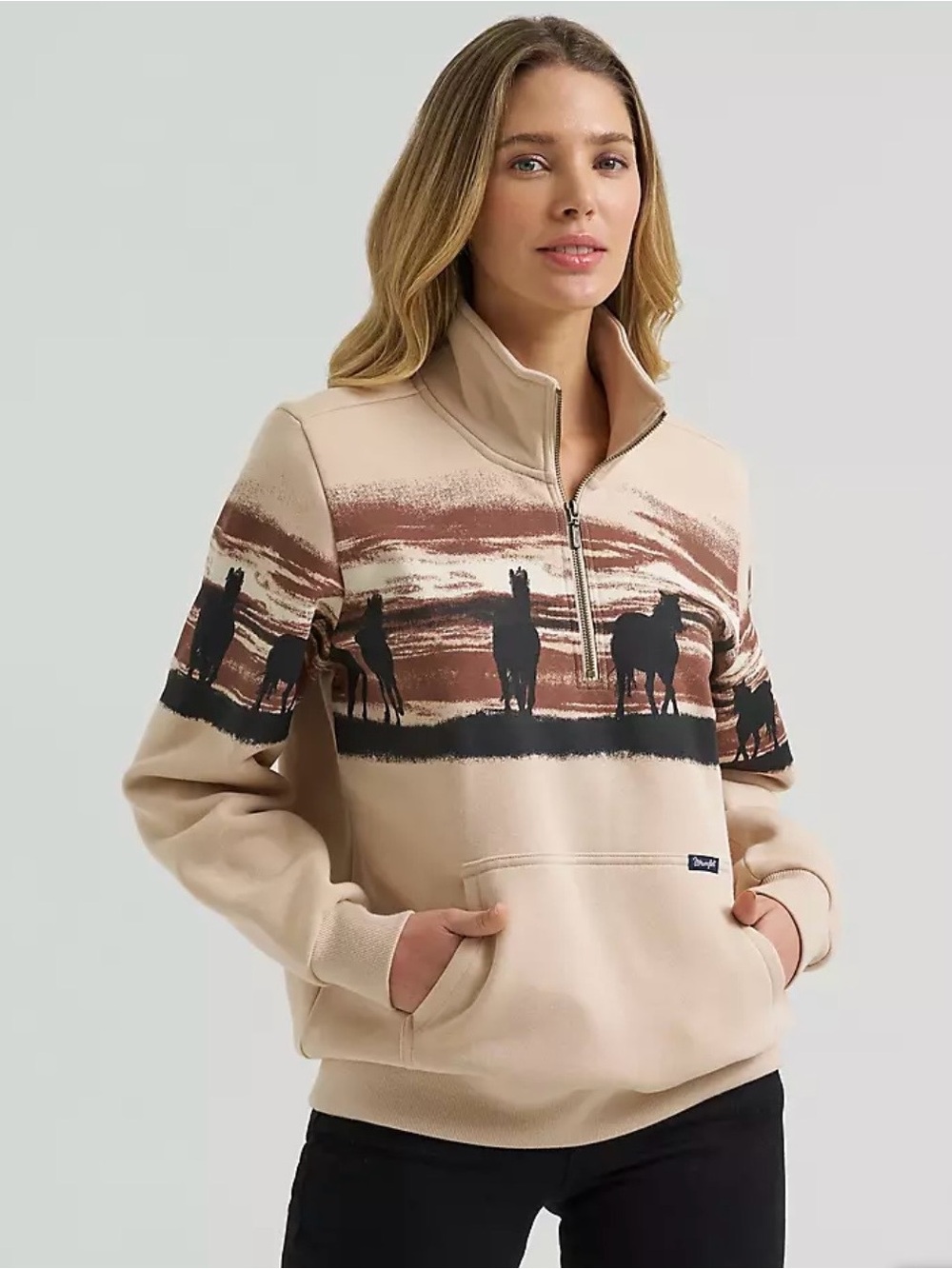 Wrangler Women’s Quarter-Zip Pullover with Black Horse Graphic